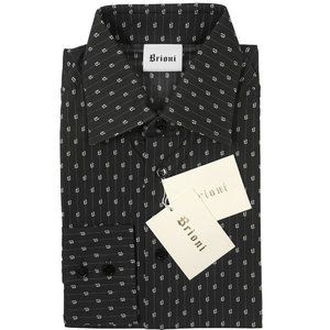 NEW $695 Brioni Fine Cotton Shirt!  XS  Black White Dot Stripes & "B" Monogram
